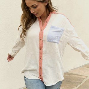 White Birch woven button down top - SHIPS WITHIN 24 HOURS